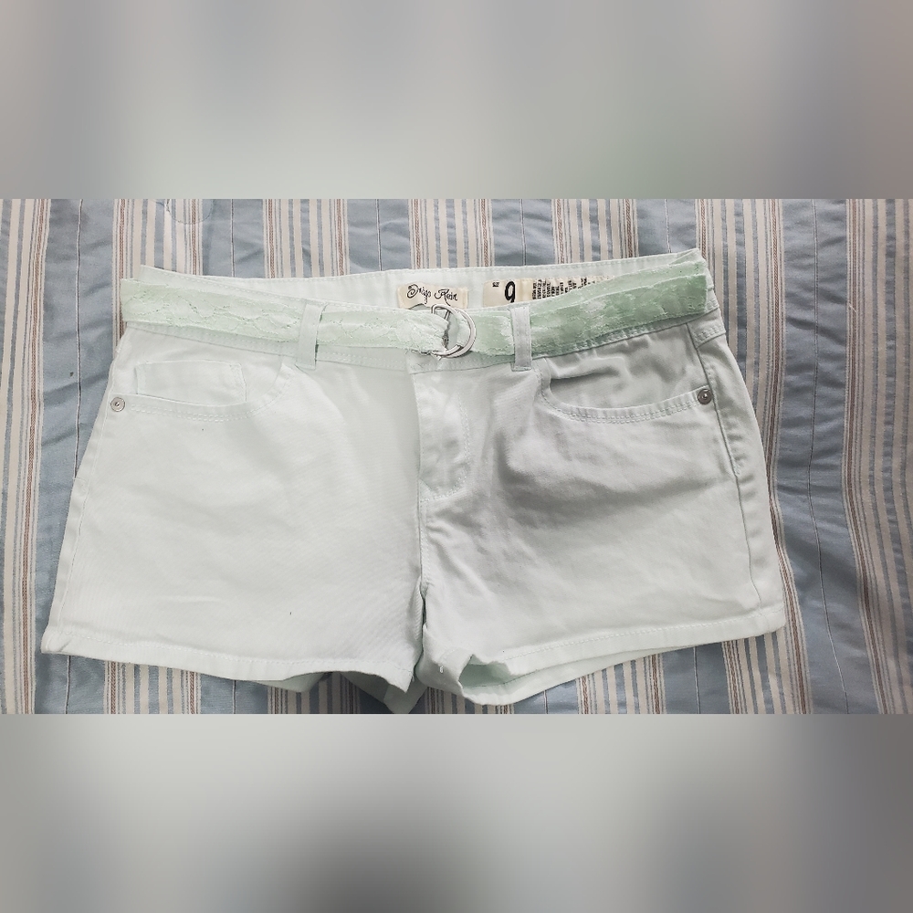 Indigo Rein Light Mint Green Low Rise Short Shorts with Lace Belt - Picture 10 of 11